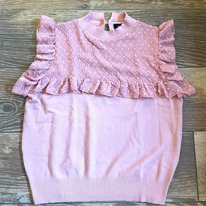 Ontwelfth Sleeveless Sweater Sweet Feminine style sweater  Swiss Dot ruffle XL